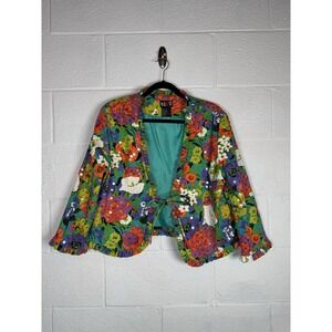 Redd Jeans Floral Sequin Ruffle Jacket Dopamine Dressing Retro 60s Boho Artsy 10